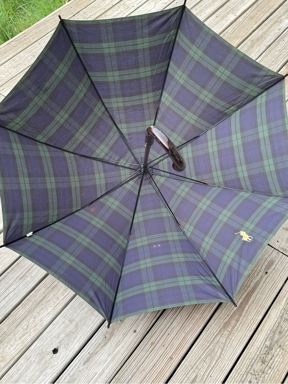 Polo Ralph Lauren Umbrella Tartan Plaid Blackwatch Doorman Hook Crook Handle - Picture 6 of 14
